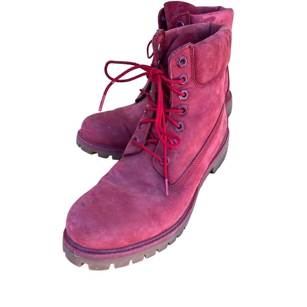 Timberland Men's Size 9M Premium 6" WP Red Nubuck Leather Work Hiking Boots